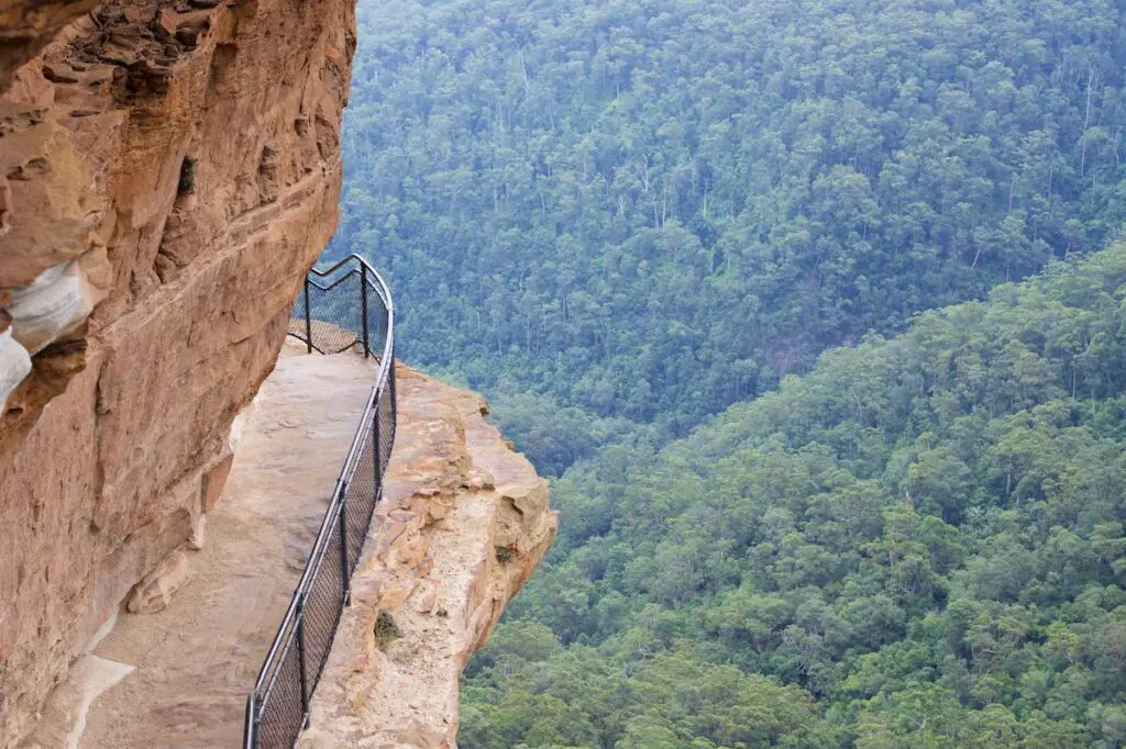 Panoramic views of the Jamison Valley from Jamison Lookout at Wentworth Falls, Blue Mountains.