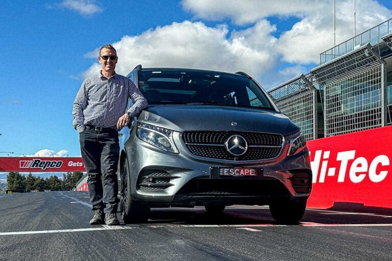 Parked on the starting grid at Bathurst in a Mercedes v-class tour vehicle.
